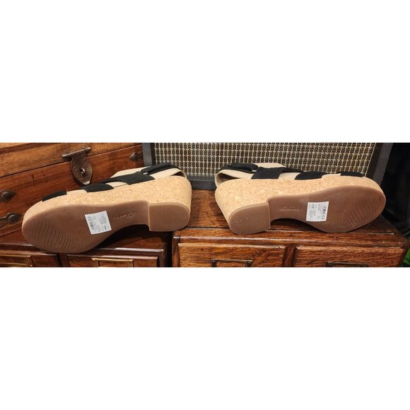 Clark's Giselle Beach Black Nubuck Strappy Cork Wedge Sandals Women’s US 8.5M - Picture 9 of 11